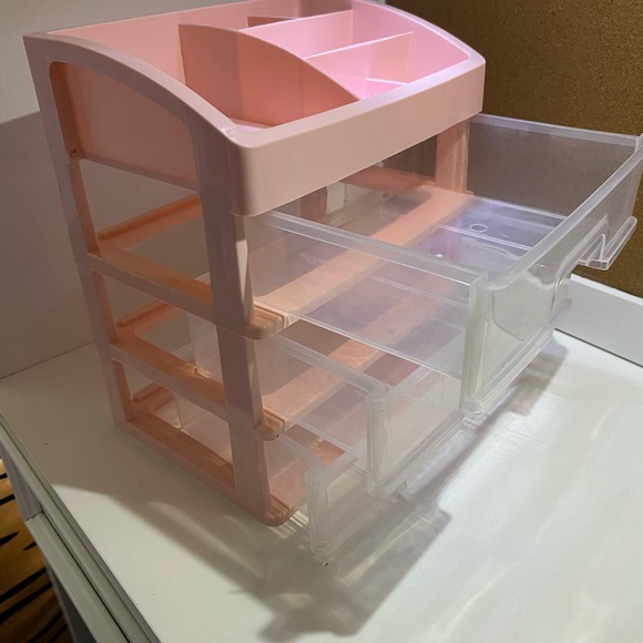 Pink Three Drawer Organizer w/ Top Storage Cosmetic Makeup - Picture 4 of 5